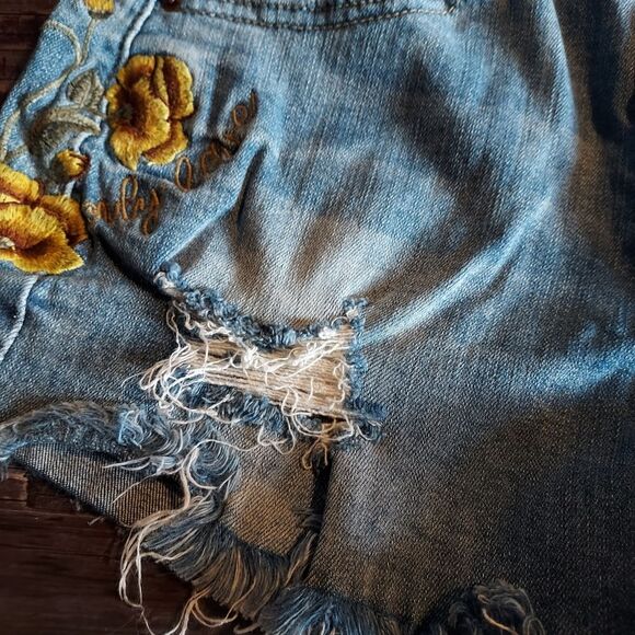 Vanilla Star Blue Jean Shorts with Yellow Embroidery - Picture 8 of 14
